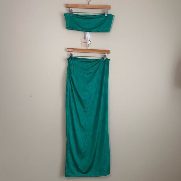 Revolve Superdown Teal Green Karolyna Maxi Slit Skirt Set Size Large - Picture 4 of 12